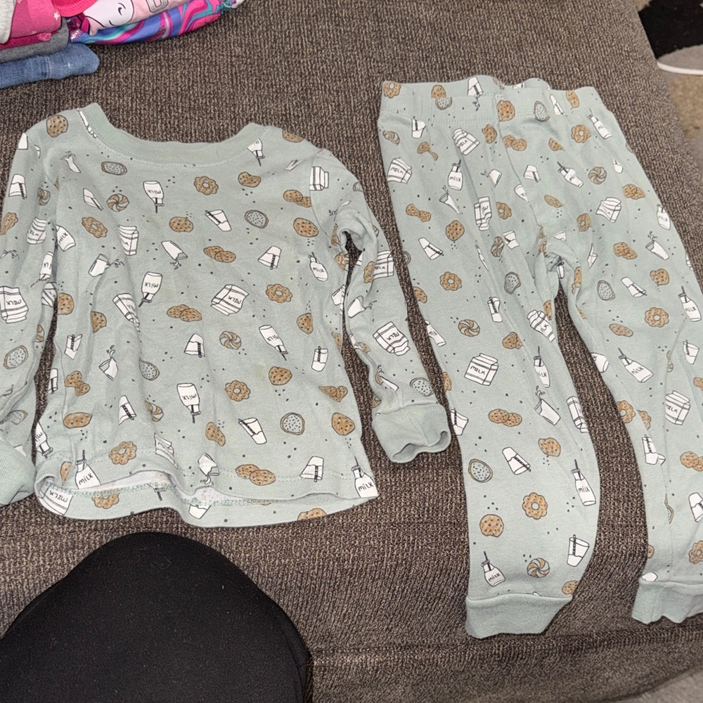 Disney Kids Pajama Set in Mint with Milk and Cookie Print